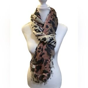 Animal Print Scarf Lightweight Gray Tan Black Oblong Shawl Wrap